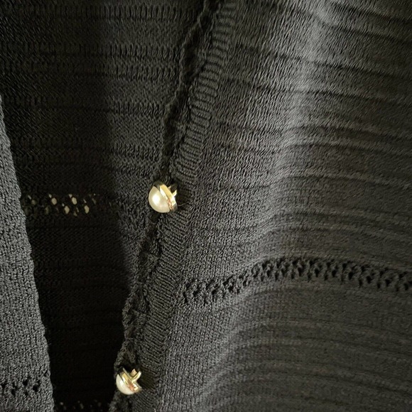 St. John Marie Gray Black Cardigan Sweater Size 4 V Neck Pearl Button Front - Picture 6 of 9